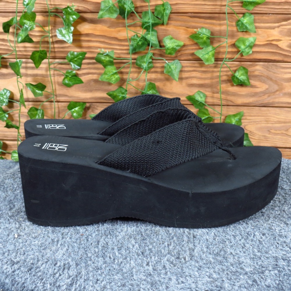 No Boundaries NOBO Women Platform Thong Sandal Sz 11 Summer Wedge Black Textile - Picture 4 of 8